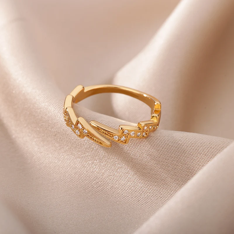 Zircon Lightning Rings Stainless Steel Geometric Finger Jewelry