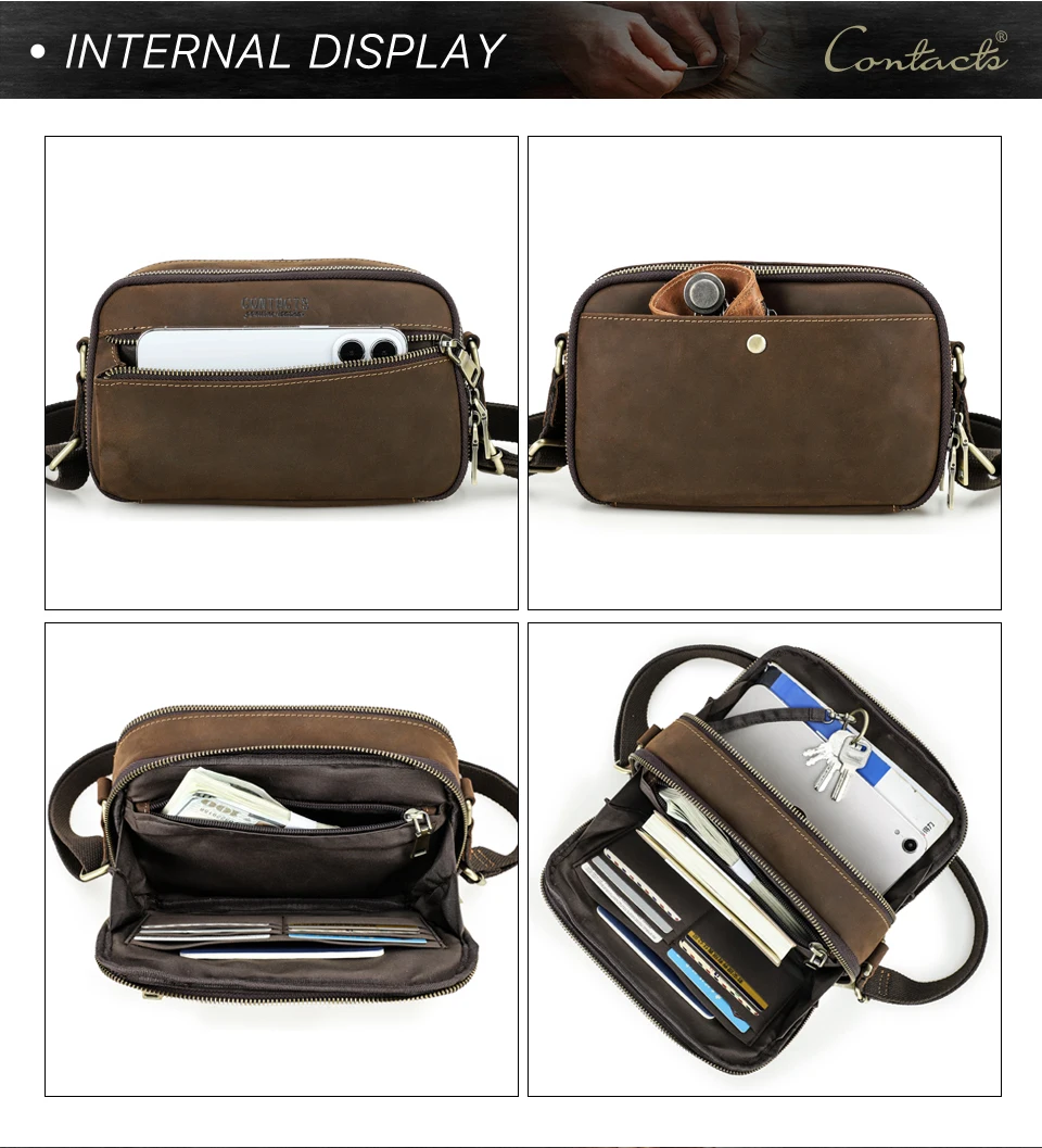 Kontakt Echt leder Herren tasche kleine Umhängetasche Vintage Umhängetaschen Reise gurt Umhängetaschen Handtasche männlicher Luxus – Detail 12