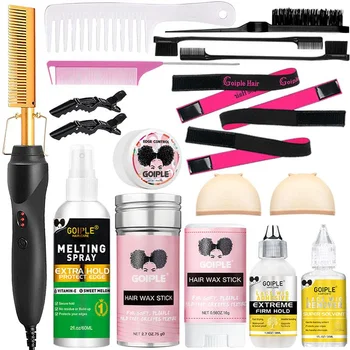 Goiple Electric Hot Comb Hair Straightenerm Curling Iron for Natural Black Hair Wigs Pressing Combs with Wig Glue Hair Wax Stick 1
