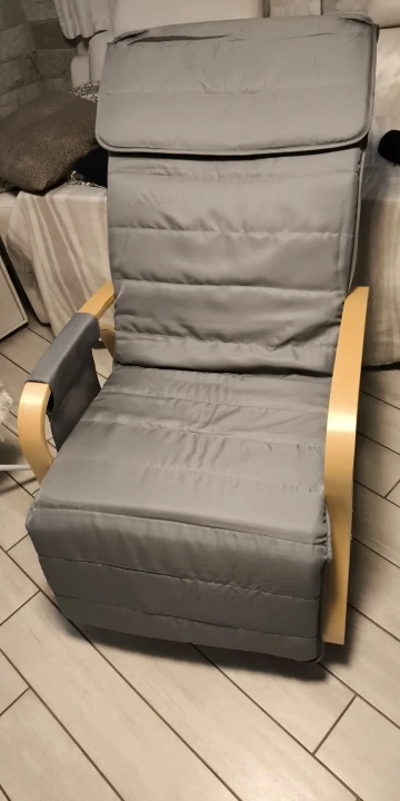 Rocking Chair with Armrests & Footrest for Bedroom & Living, White/Grey photo review