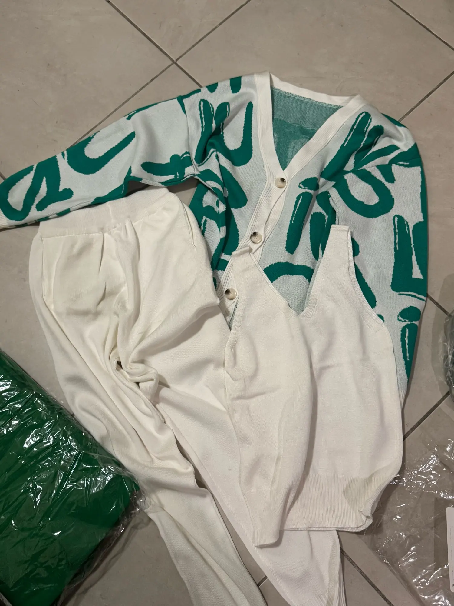 Autumn Winter 3 Piece Women Cardigan Tracksuits Fashion Knitted Pocket Pant Set Ladies Sweater Suit European Fashion Outfits photo review