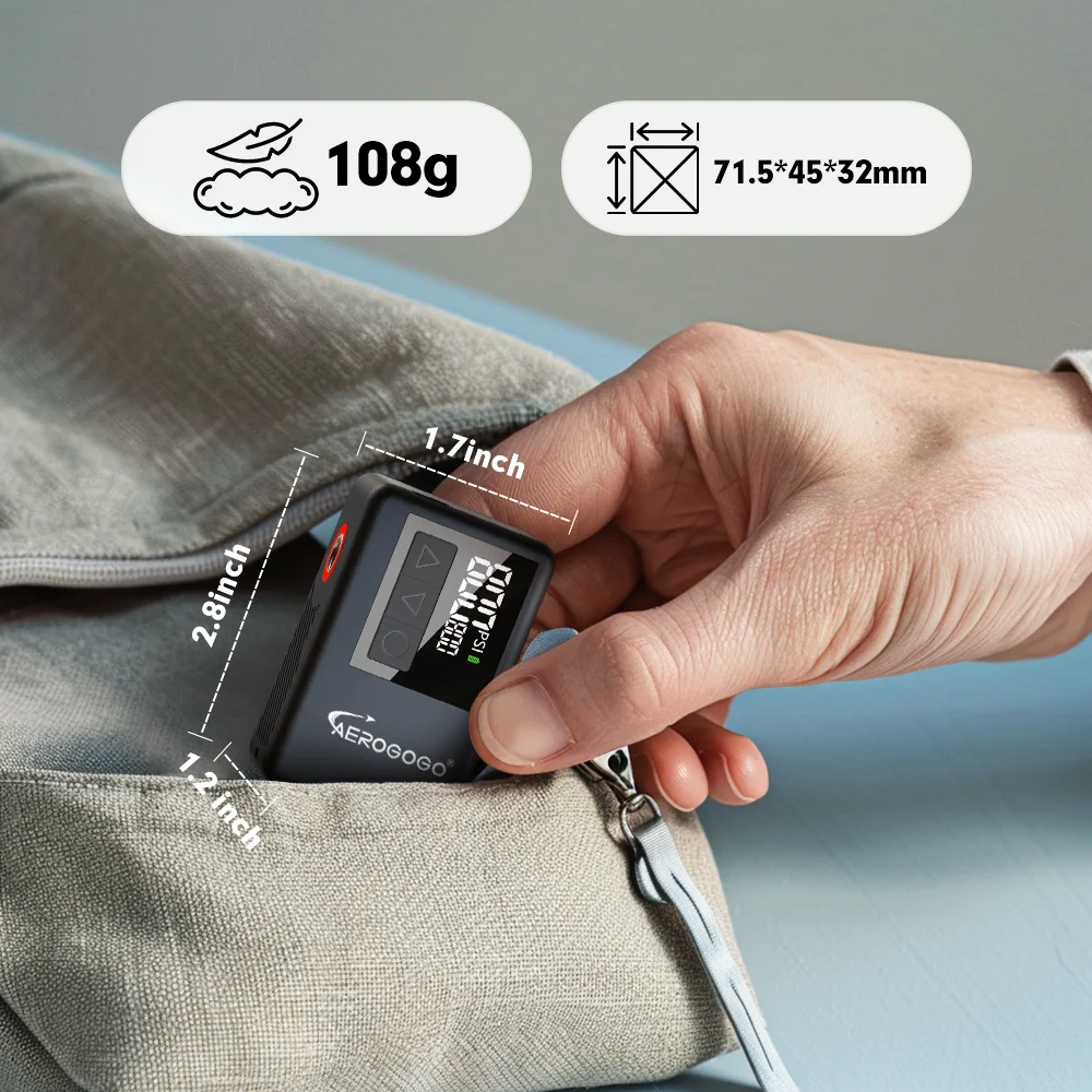 Aerogogo 120PSI Compact Bike Inflator-Electric Pump for Schrader & Presta, Pocket Size,Rechargeable for Road and Mountain Bike