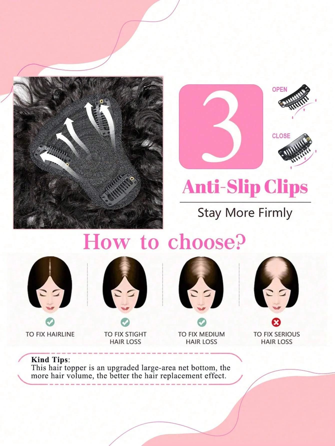 Topper per capelli neri naturali con frangia Toppers ricci per capelli umani per le donne con Clip per capelli sottili nelle estensioni dei capelli uso quotidiano - immagine 5