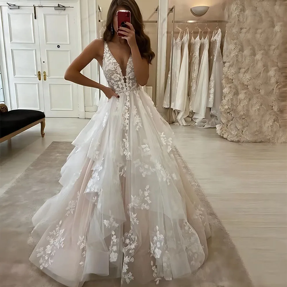 

He Mei Sexy Tulle Wedding Dresses A-line Lace Applique Bride Gowns Sleeveles Tank Dress Vestidos De Noiva