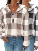 Plus Size Casual Sweatshirts Women's Plaid Print Long Sleeve Henley Hooded T-Shirt