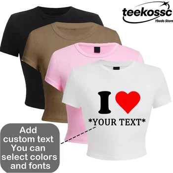 Custom Womens Cotton Crop Tops Customize I Love Theme Pattern Add Your Own Text Summer Soft O-Neck Slim Tees Sexy Womans T-Shirt 1