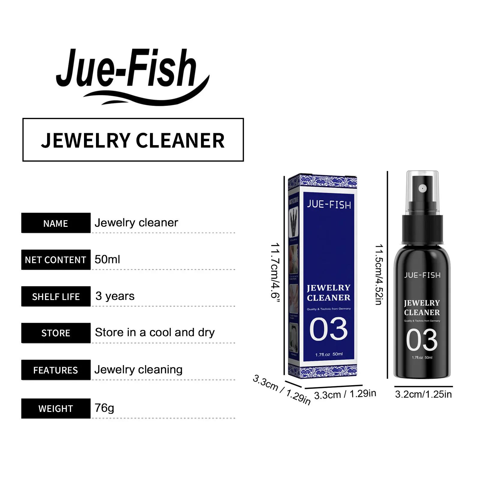 Jue Fish 50ml Jewelry Cleaner Solution Spray Gold Watch Cleaning Anti Tarnish Polish Clean Rust Remover Jewelry Stain-Free Spray