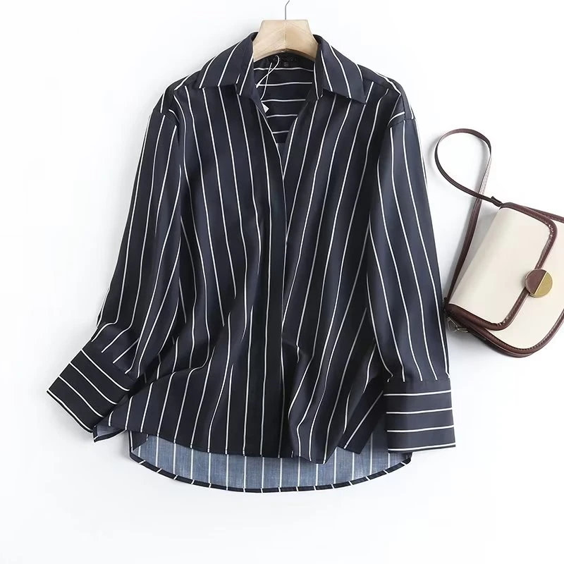 Withered 2024 Spring And Summer Women's Stripe Casual Shirt Retro Loose Fashion Kimono Tops