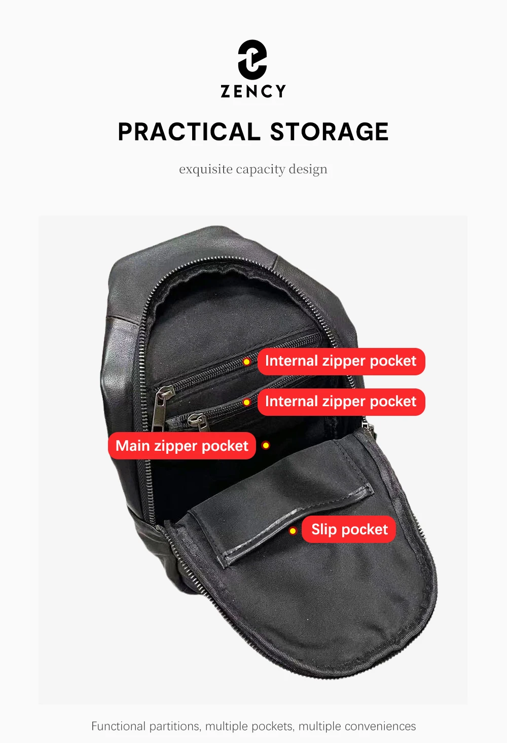 Zency Unisex Brust Pack Mode Bananen tasche Outdoor Echt leder Gürtel tasche Frauen Gürtel tasche Umhängetasche Schlinge Cross body schwarz – Detail 2