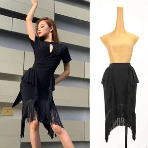 Latin Dance Skirt Black Fringe Practice Clothes Professional Modern Standard Dance Tassel Skirt Rumba Training Clothing DQL5736