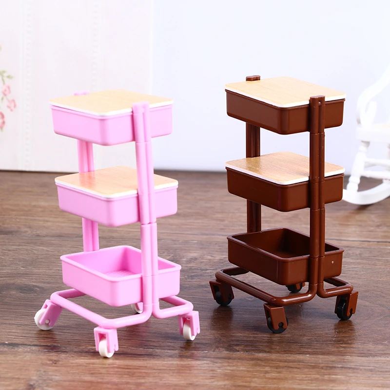 1:12 Dollhouse Trolley Dining Cart With Wheel Storage Shelf Model Kitchen Furniture Accessories For Doll House Decor Toy Gift images - 6