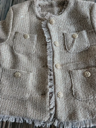 Short Tweed Coat Women Autumn Fashion Elegant O-neck Long Sleeve Botton Frayed Pockets Jackets Female Outwear Office Lady Coats