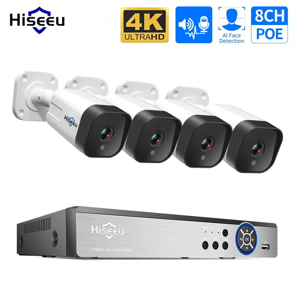Hiseeu 4k 8mp 5mp 3mp 8ch Poe Ip Surveillance Camera Security System