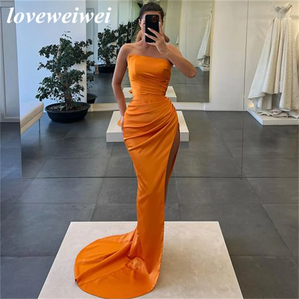 Dapperheid ei Minder dan Loveweiwei Mermaid Sexy Avondjurk Oranje Mouwloze Prom Dresses Stain High  Split Bruiloft Jurk Vestidos De Fiesta| | - AliExpress