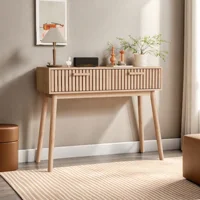 Anajqaqia Table console étroite 100x35x80cm avec 2 tiroirs, table d'appoint, table d'entrée en bois, table de canapé pour salon 1