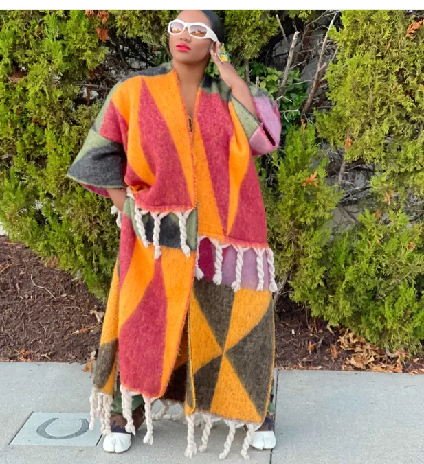 New Europe Fashion Women's Autumn Winter Fuzzy Long Cardigans African Blogger Oversized Open Front Loose Kimonos