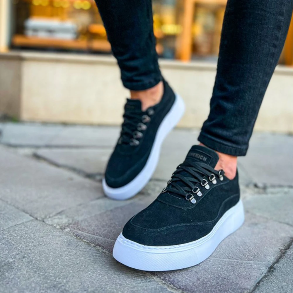 

FOH Store Sneakers for Men Bt BLACK Artificial Leather 2023 Spring Autumn Casual Lace Up Fashion Shoes High Base Sport Comfortable Light Vulcanized Daily Original Odorless Orthopedic Suits Office Wedding 319