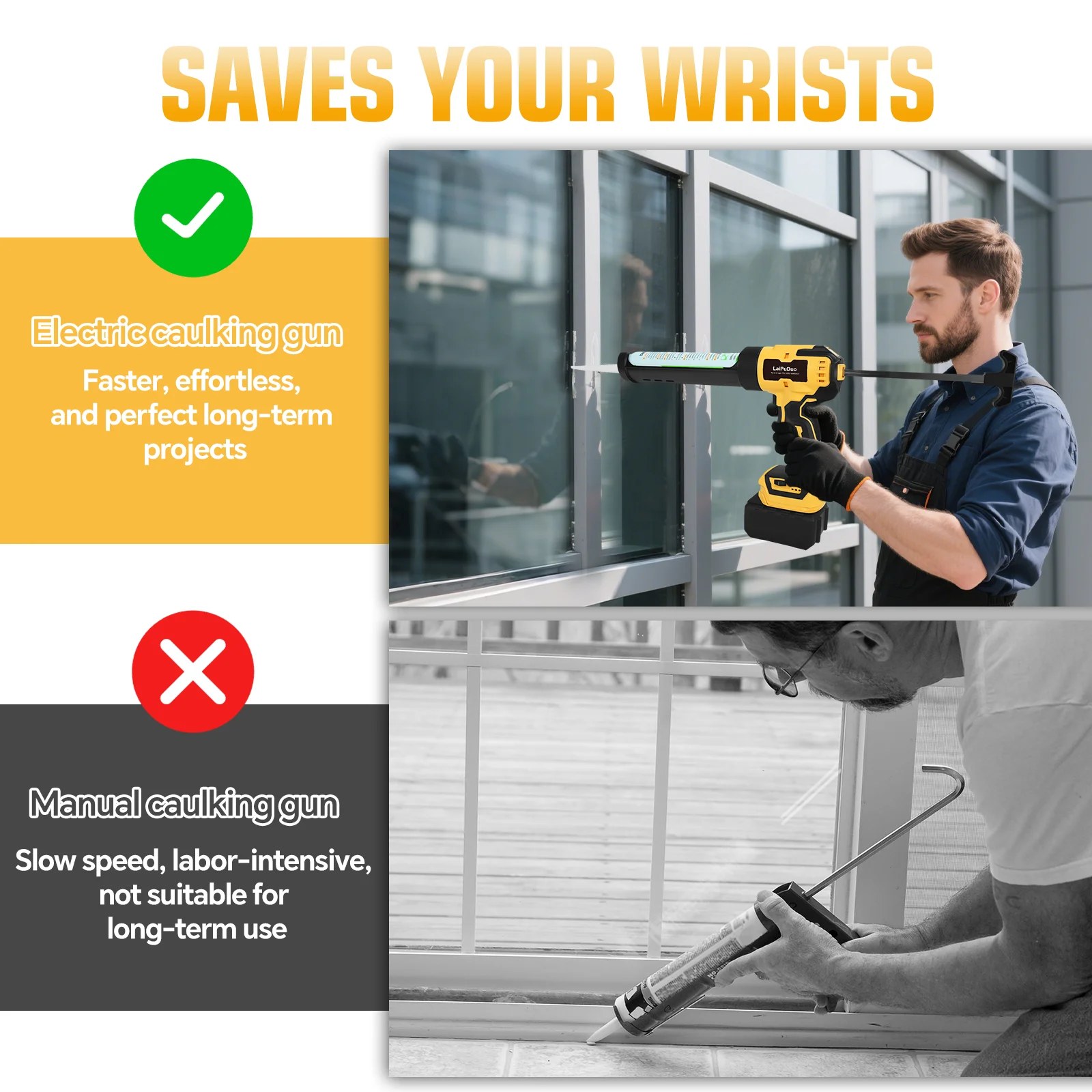 Electric Caulking Gun Glass Glue Gun 6 Speeds 10oz Cordless Silicone Gun Filling
