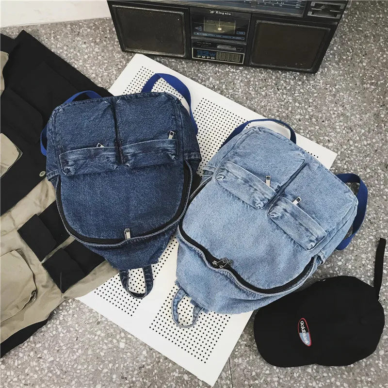 Washed Denim Backpack Women Mens Literature And Art Vintage Jean Backpack Large Capacity Shoulders Bag