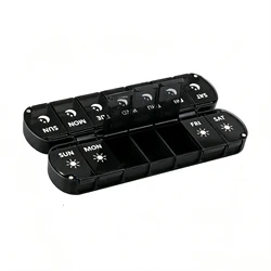 Compact Magnetic Weekly Pill Organizer - Portable and Lightweight Vitamin Storage Box (Black)