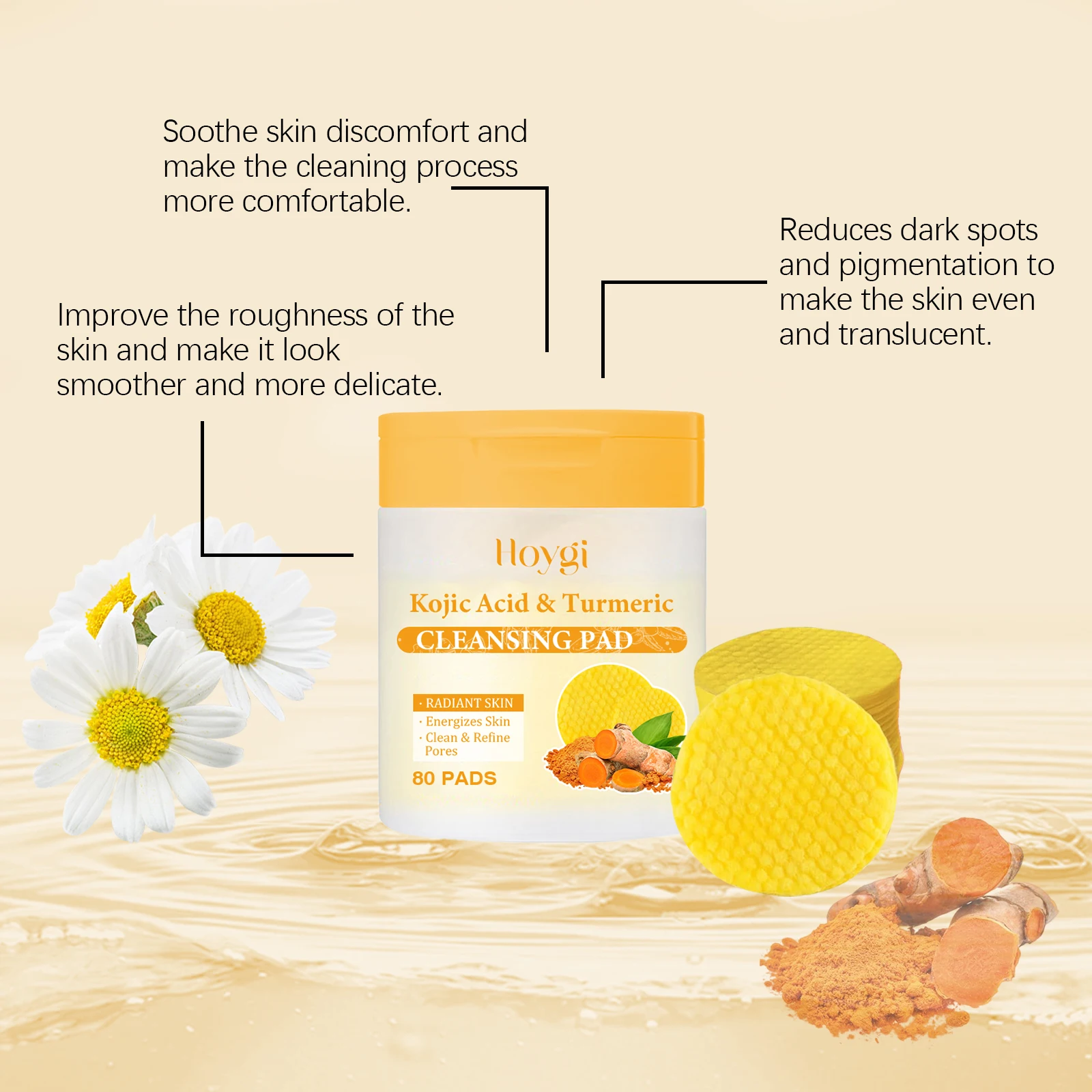 Turmeric Face Cleaning Pads Gentle Exfoliating & Pore Refining_voghion.com