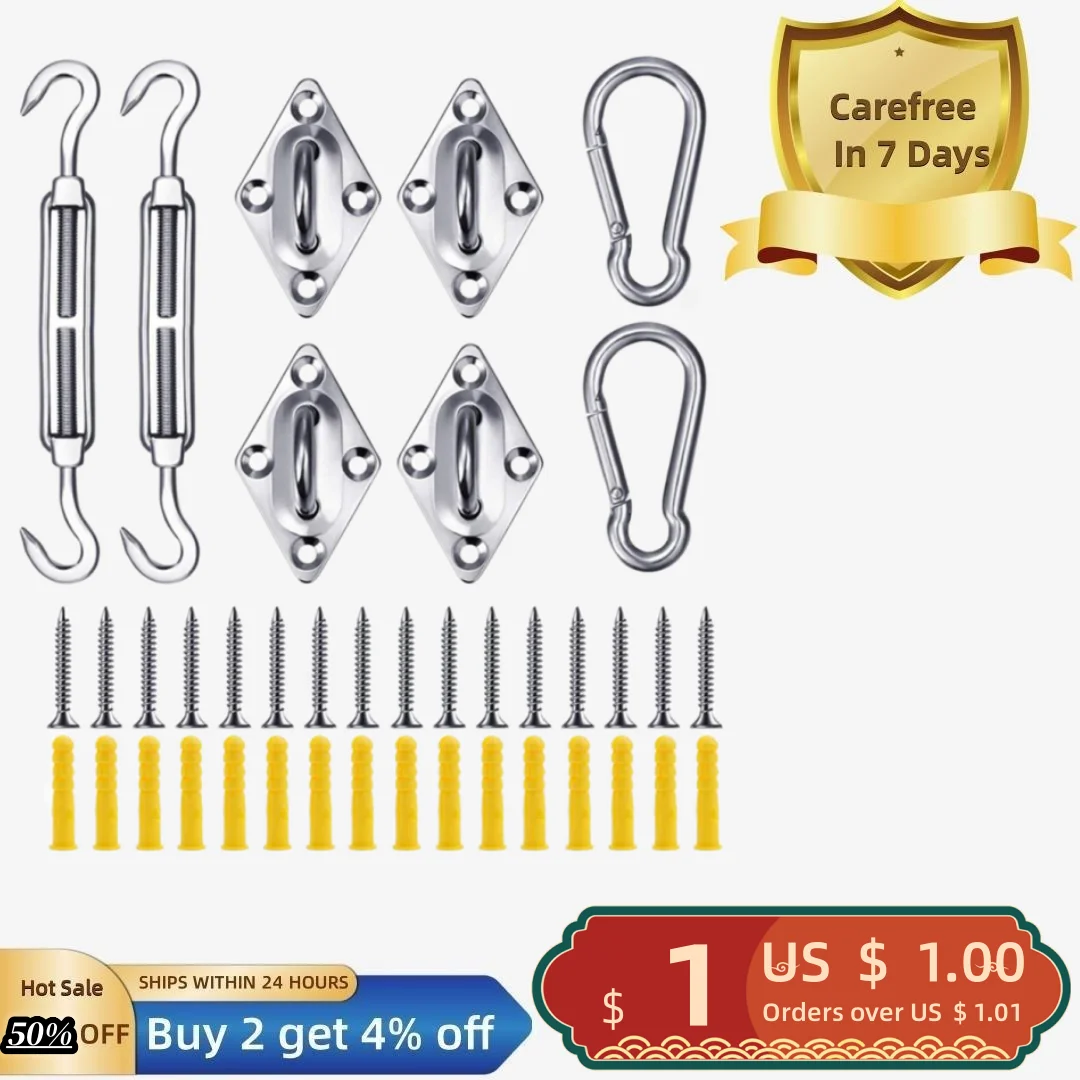 

1 Set Shade Sail Hardware with Turnbuckles Snap Hooks Rustproof Corrosion Resistant Easy Installation Square Sun Shade Sails Har