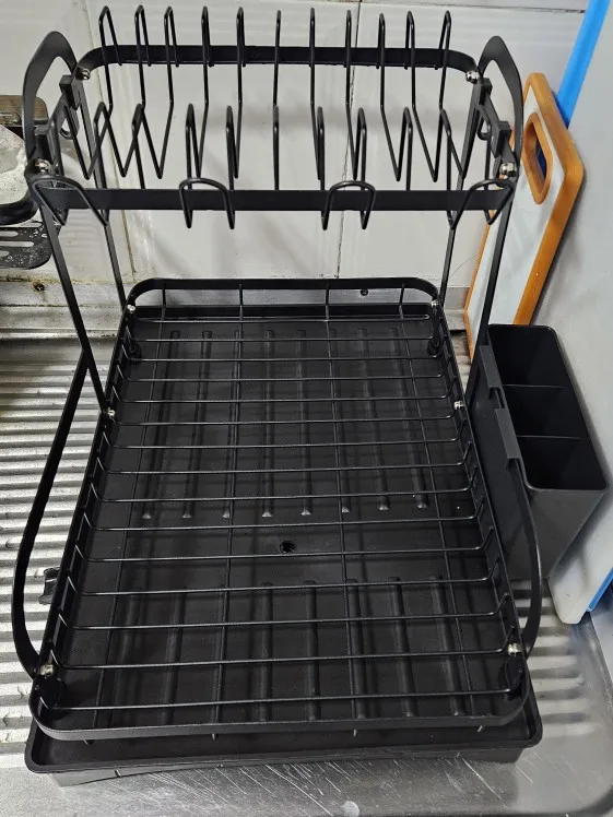 New 360° rotating storage rack double-layer kitchen tableware drying rack with drain tableware storage rack for tableware photo review