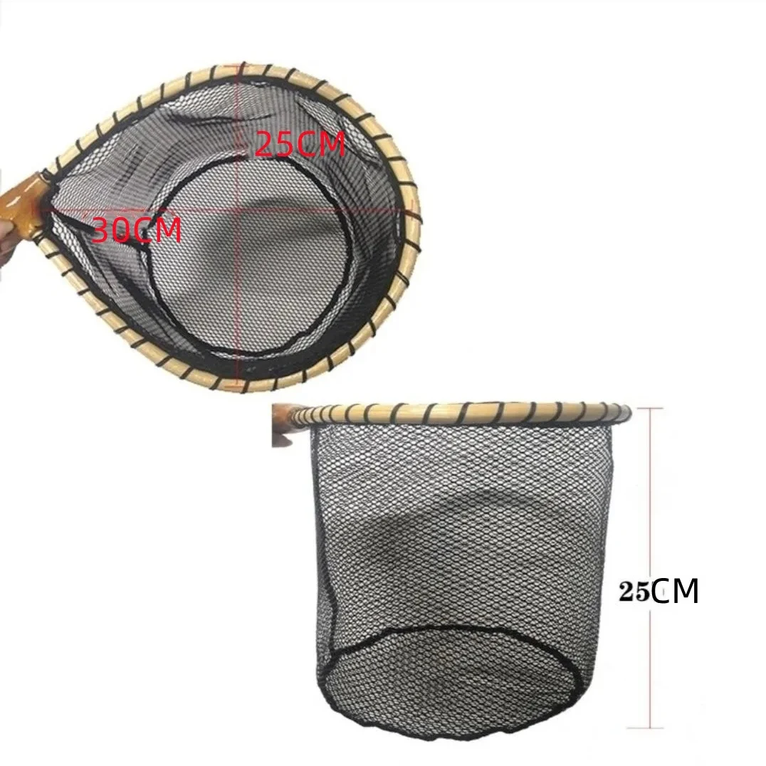 Fly Fishing Net Wooden Fly Fishing Net Nylon Landing Handle Trout Mesh Fish Catch Release Scoop Straight or bent Handle Nets fly fishing net