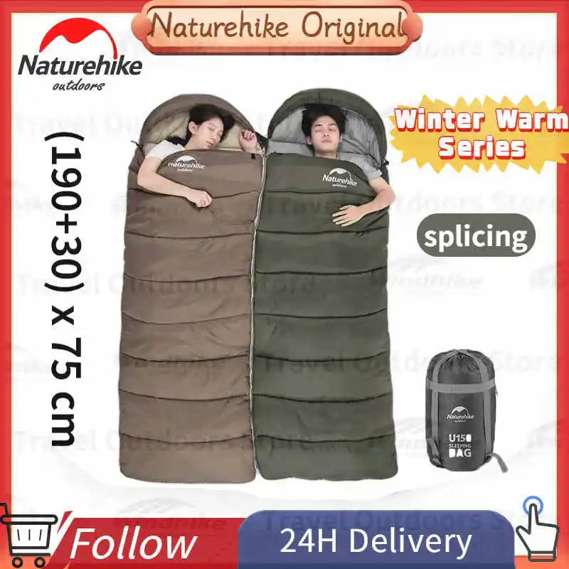 

Naturehike Ultralight Thickening Cotton Envelope Sleeping Bag Outdoor Camping Travel Portable 3Seasons Warm Breathable With Hat