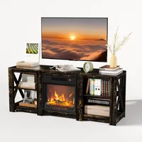 Fireplace TV Stand for up to 70 inch TVs, Farmhouse Entertainment Center with Electric Fireplace Heater & Adjustable Shelves, Fi 2