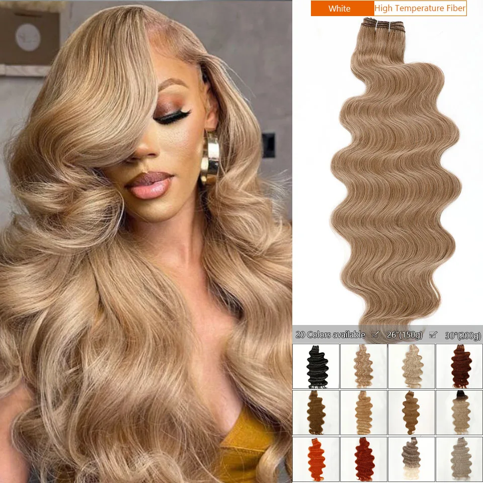 

Magicae Blonde Bio Body Wave Hair Bundles 26"/30" Synthetic Hair Extensions Heat Resistant Soft Natural Human-Like Fiber Hair