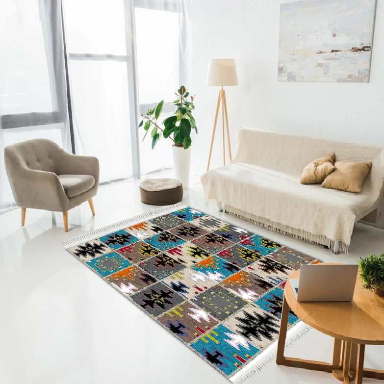 

Modern Decorative Patchwork Patterned Multicolor Printed Dried Carpet/Bedroom and Home Decoration Gift