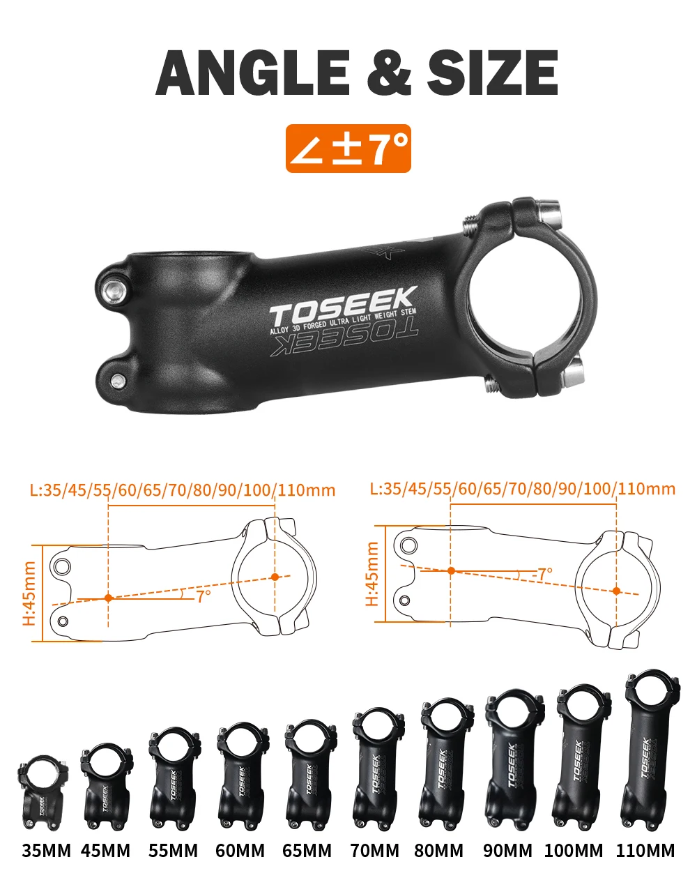 Description Picture 6 of itemTOSEEK ST002 MTB Stem 7 Degree Bike Handlebar Stem Ultralight Road Mountain Bicycle Power Durable Bike Table 35/45/55/60/70/80mm
