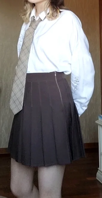 Brun kjol dam sommarkläder dam hög midja Harajuku koreansk stil svart mini plisserad kjol för skolflicka uniform photo review