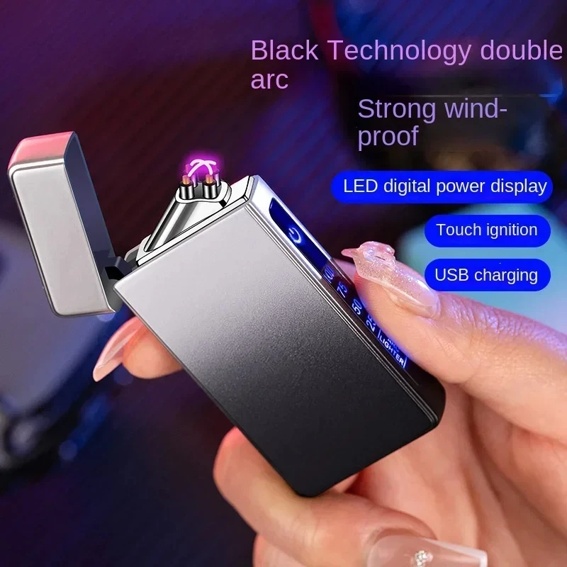 

New USB Charging Dual Arc Lighter Electronic Cigarette Lighter Windproof Gradient Color Digital Touch Screen Ignition