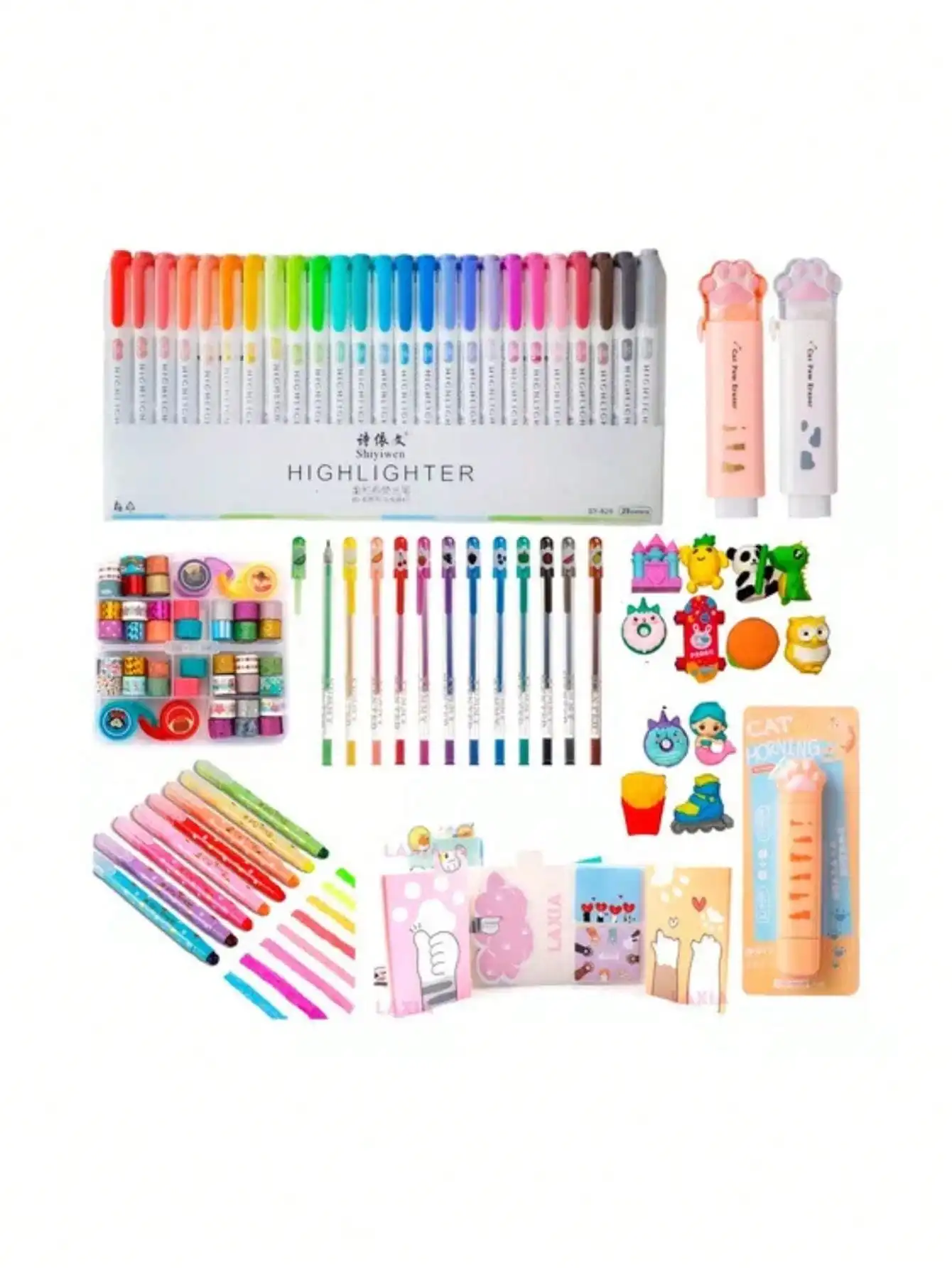 Kit De Papeleria Kawaii Laxia Marcadores Figuras Mixtas A01