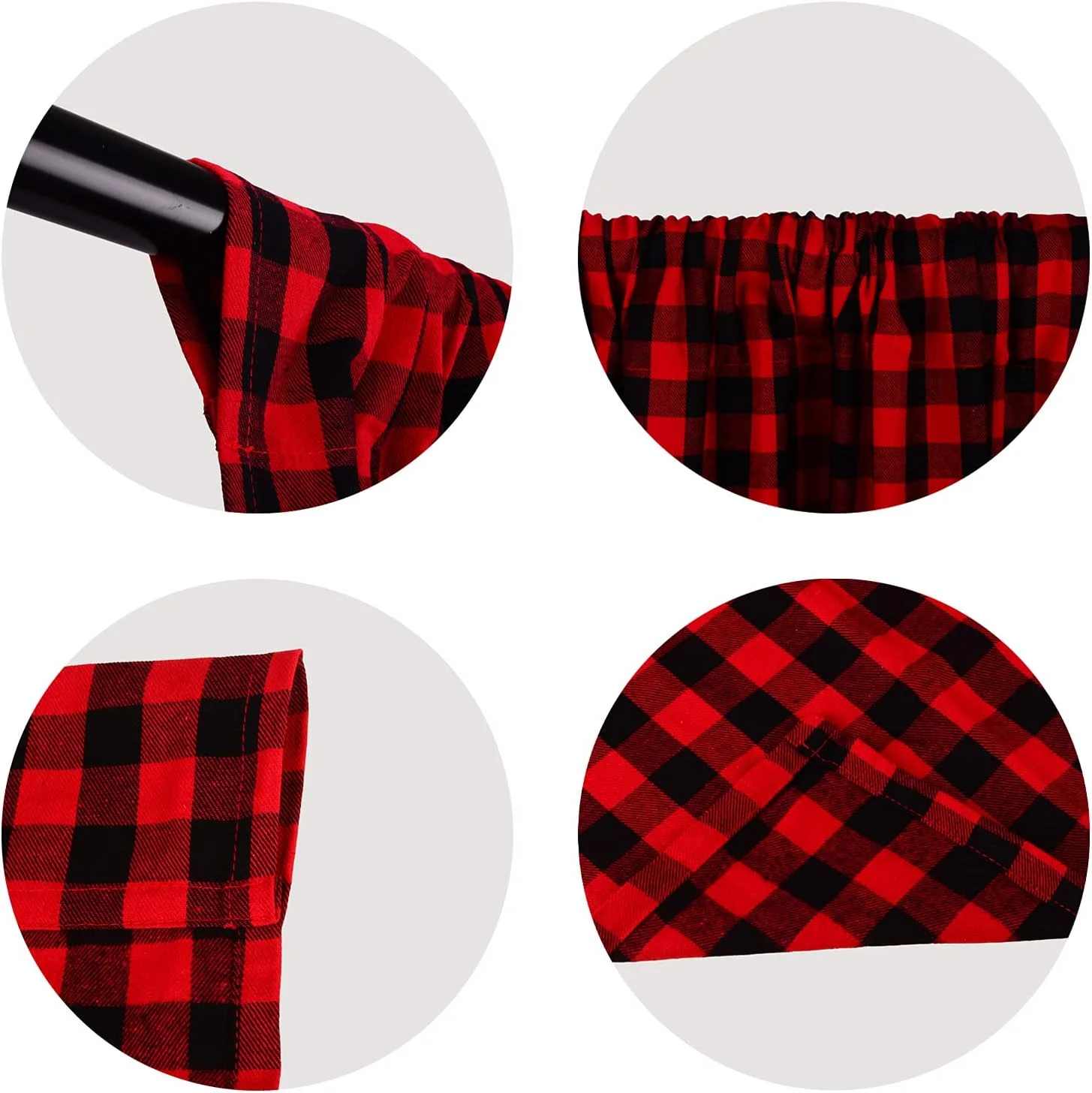 Green Check Plaid Curtains Farmhouse Style Gingham Curtain Christmas Decorative Adjustable Shades Rod Pocket Window Valances 6