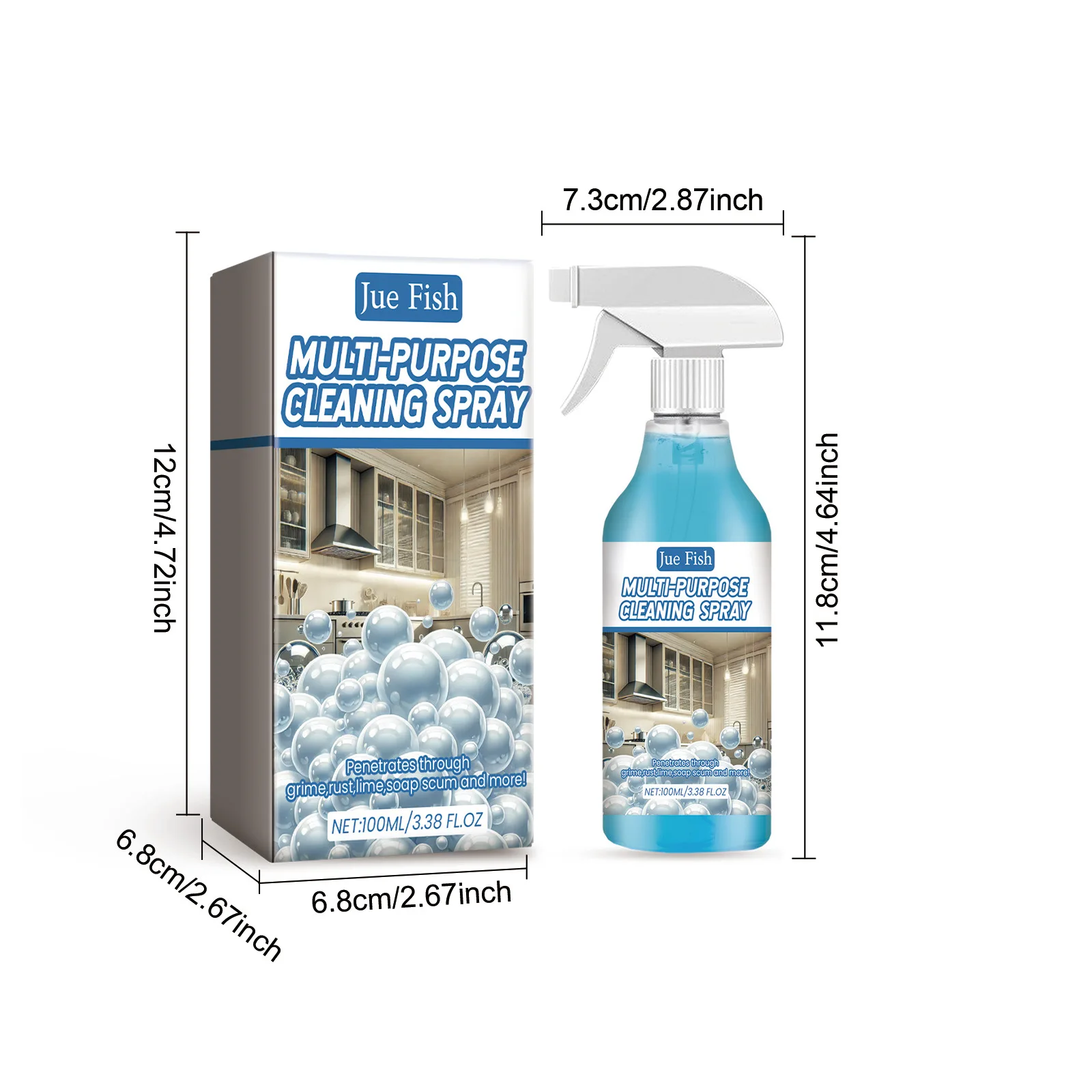Jue-Fish 100ml Kitchen Effective Greases Cleaner Grills Ovens Heavy Oil Stain Remove Cleaning Refreshing Bubble Cleaner Spray
