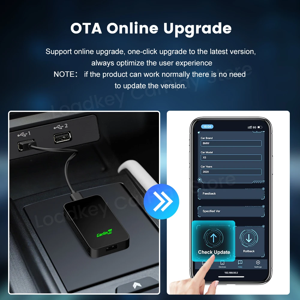 CarlinKit 4.0 Wireless CarPlay Adapter - Convert Wired CarPlay To Wireless For IPhone & Android