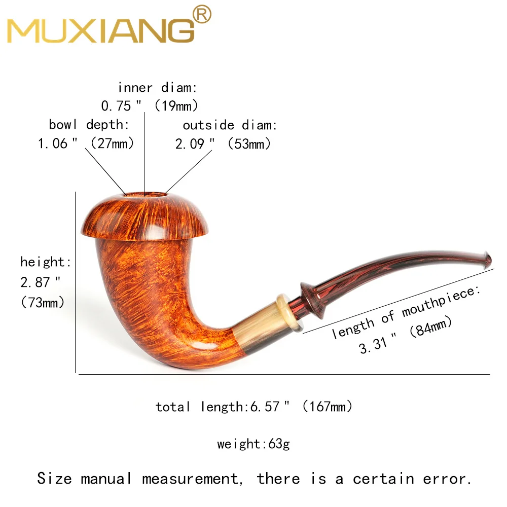 

MUXIANG briar wood tobacco pipe Handmade large curved pipe Cumberland cigarette holder handle Horn decoration ring design