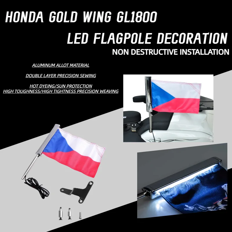 

Gold wing GL1800 accesorios moto For Honda CZ National flag decoration passenger luggage LED flag group flagpole group-PANICAL