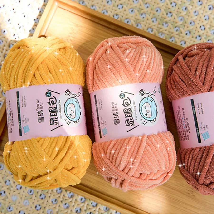 1 Roll 57m /50G Yarn Bright Silk Chenille Ice Strip Suitable for DIY Scarf, Blanket, Doll and Other Hand Knitting Projects 100% Polyester Yarn 6