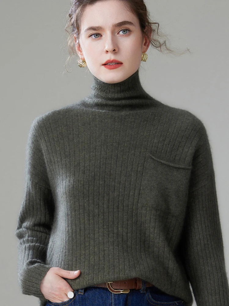 

Qinghe Cashmere Women's Autumn and Winter Turtleneck Cashmere Pullover Sweater Commuting Casual Warmth 100% Cashmere