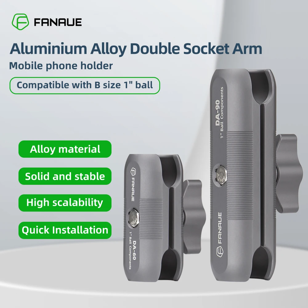 FANAUE Aluminum Alloy Double Socket Arm 25 mm/1 Inch Ball Head Holder Mount Clamp for Bicycle Motorcycle Camera for RAM MOUNTS — view 2