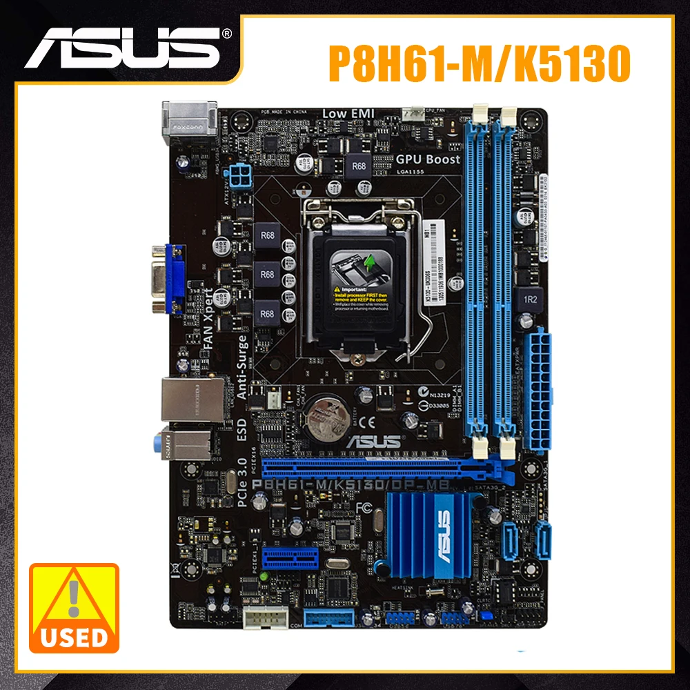 

ASUS P8H61-M/K5130/DP_MB Motherboard 1155 Motherboard 1155 DDR3 Intel H61 Support Core i3 i5 i7 Cpus USB2.0 SATA2 PCI-E 3.0 X16