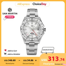 San Martin Design GMT Luxury Men Watch Aventurine Gemstone Dial NH34 Stainless Steel Automatic Mechanical Wristwatch 100m SN0129