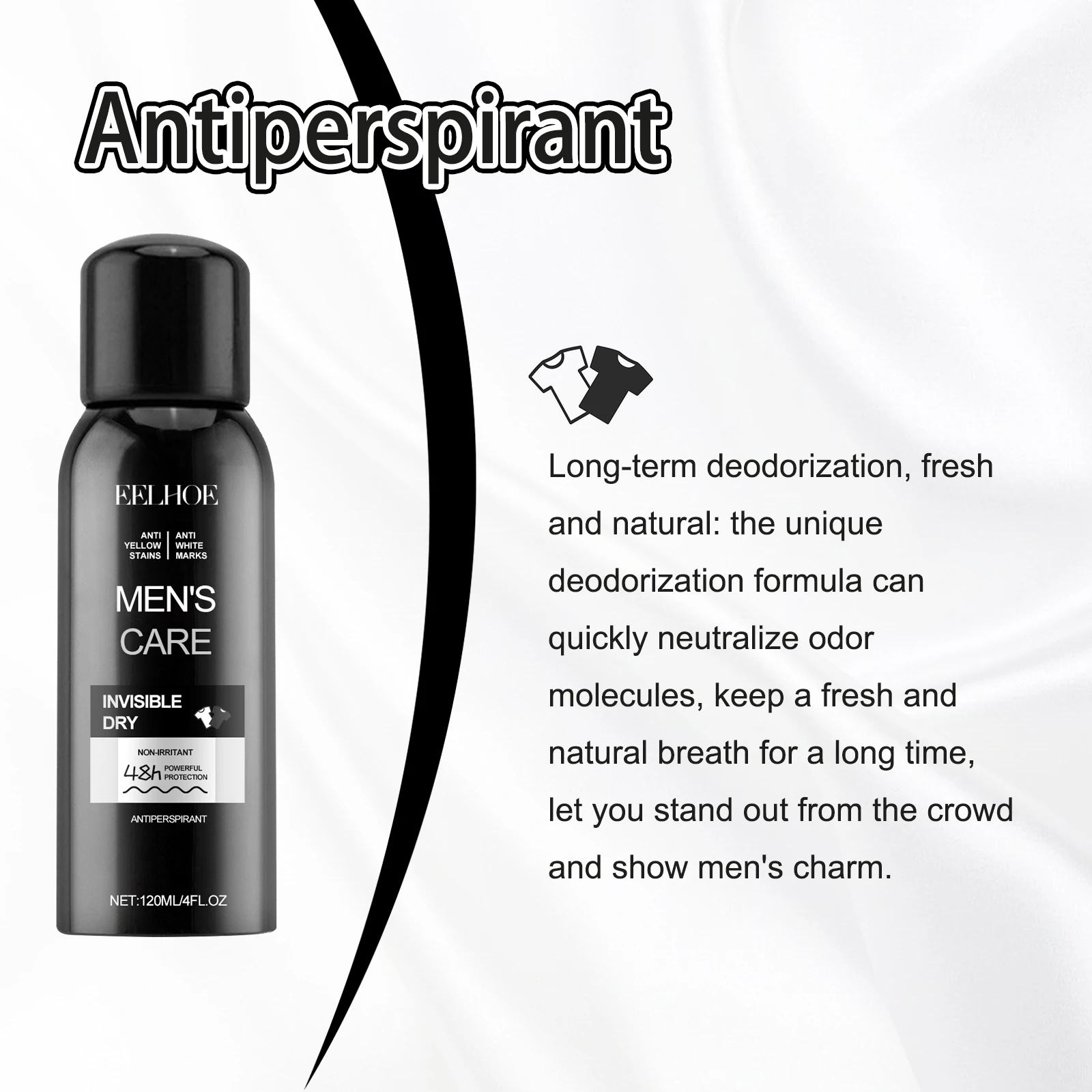 EELHOE Men Antiperspirant Spray Anti Yellow Stains Refreshing Anti White Marks Lasting Fresh Fragrance Remove Sweat Odor Spray