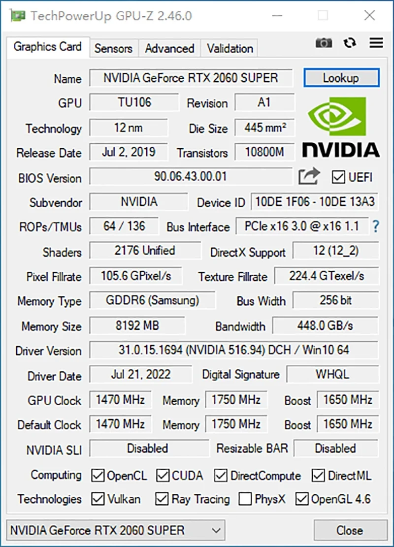 Placa De videojuegos RTX 2060 Super, tarjeta gráfica usada De 8GB, GDDR6, 256 bits, 8 pines, PCI Express, 3,0x16, rtx 2060, super 8gb, PC De juego