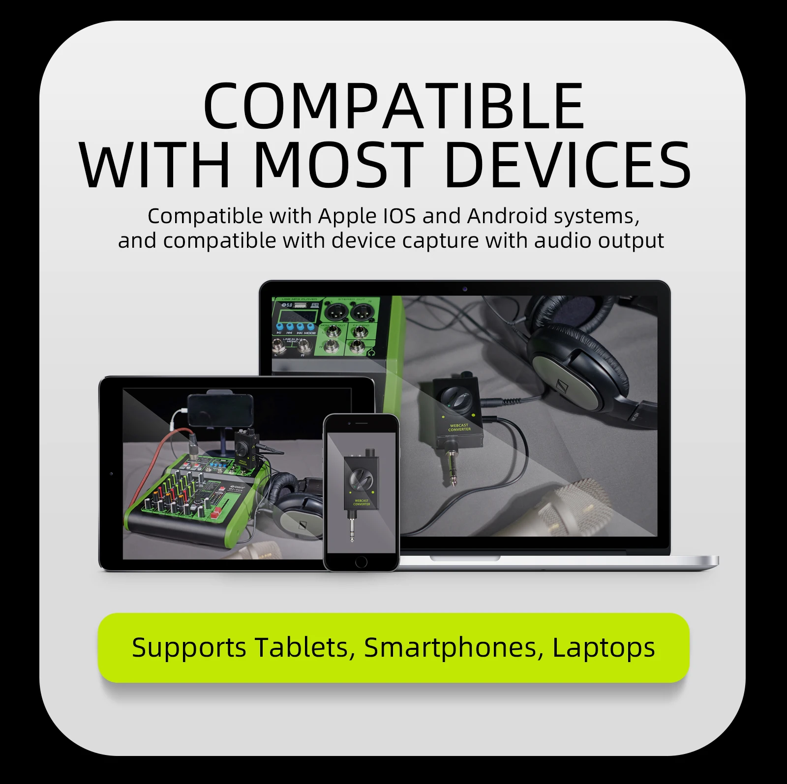 DJ Console Mixer Live Streaming Adapter Output Devices Supports Smartphones Laptops PC etc for Conversation Karaoke Recording