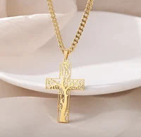 Fashion Creative Cross Wolf Necklace Stainless Steel For Women Choker Branches Tree of Life Design Pendant Necklace Men Jewelry - Image 4